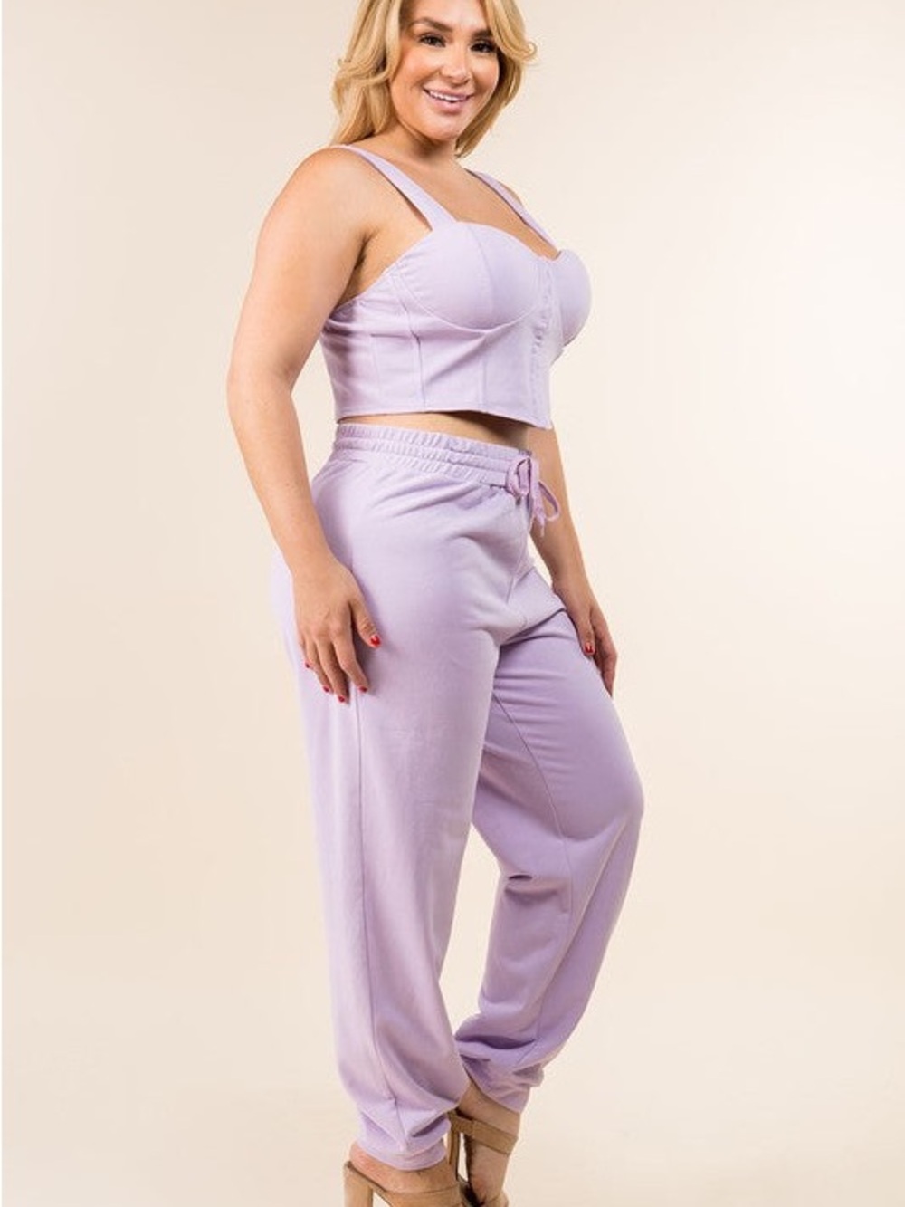 Lavender Two Piece Set-Bustier Crop Top and Jogger Loungewear Set- Plus Size - Picture 3 of 7